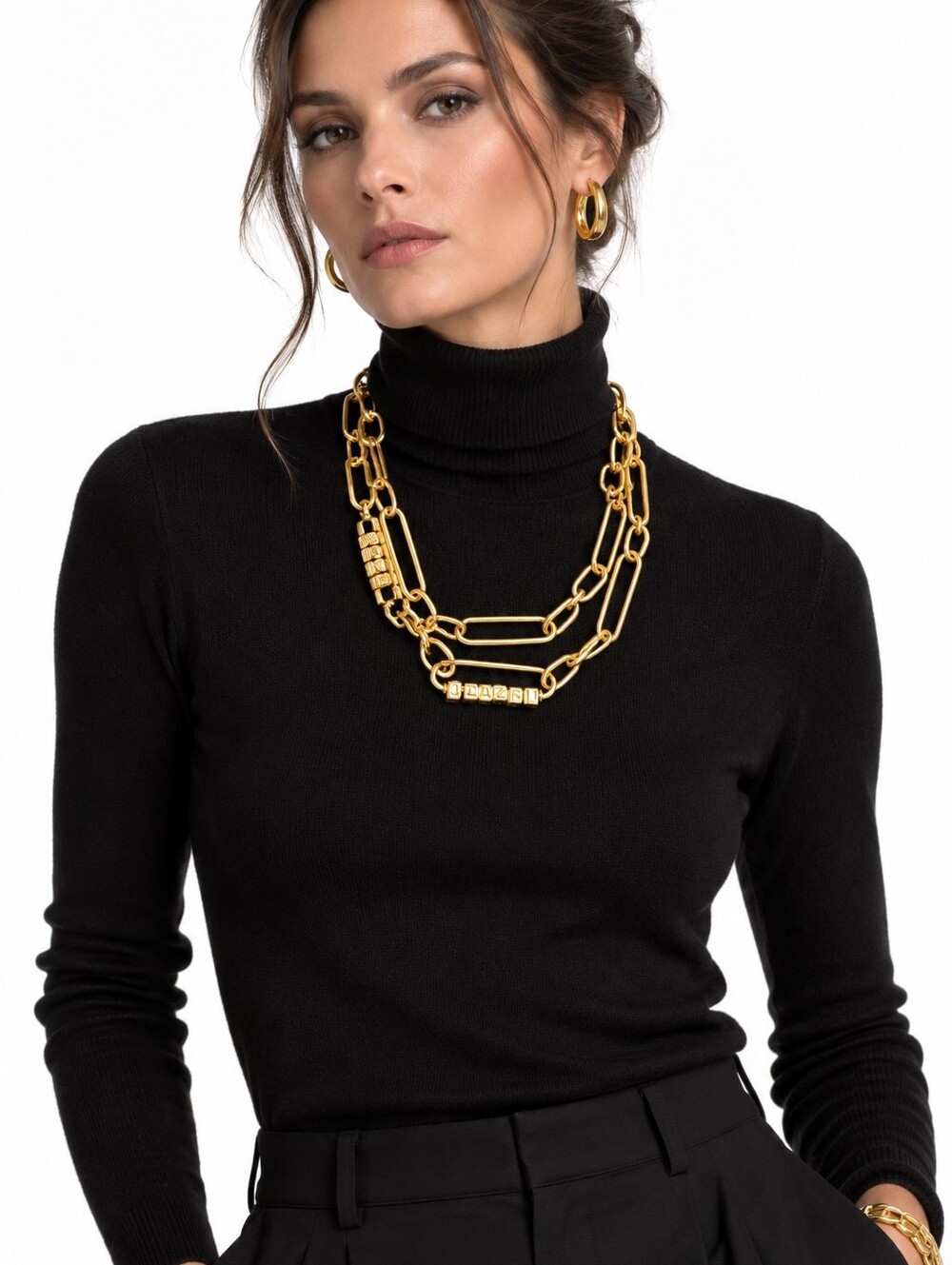 Chanel Gold Long Safety Pin Signature Necklace Vintage 2001 Spring Collection